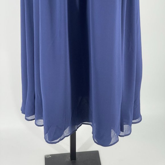 Truth & Fable Chiffon Lace Midi Dress L Cutout Waist Keyhole Back Fit Flare Navy - Picture 7 of 12